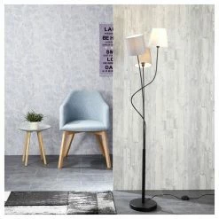 Stehleuchte mit 3 Schirmen, weiß, anthrazit, braun