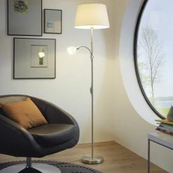 Stehleuchte mit Lesearm, nickel-matt, weiß