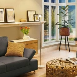 LED Stehleuchte Ramos 11W Weiß matt und Chrom mit Fußdimmer