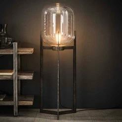 famlights | Stehleuchte Stella aus Stahl in Silber und Glas in Transparent E27