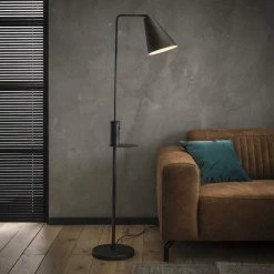 famlights | Stehleuchte Nick in Metall in Anthrazit inkl. USB Ladestation E27