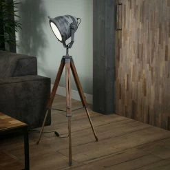 famlights | Stehleuchte Palina aus Eisen und Holz E27