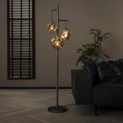 famlights | Stehleuchte Jakub in Transparent und Chrom E27 3-flammig rund