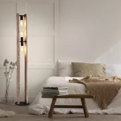 Stehleuchte Log in Natur-hell und Schwarz E27 3-flammig